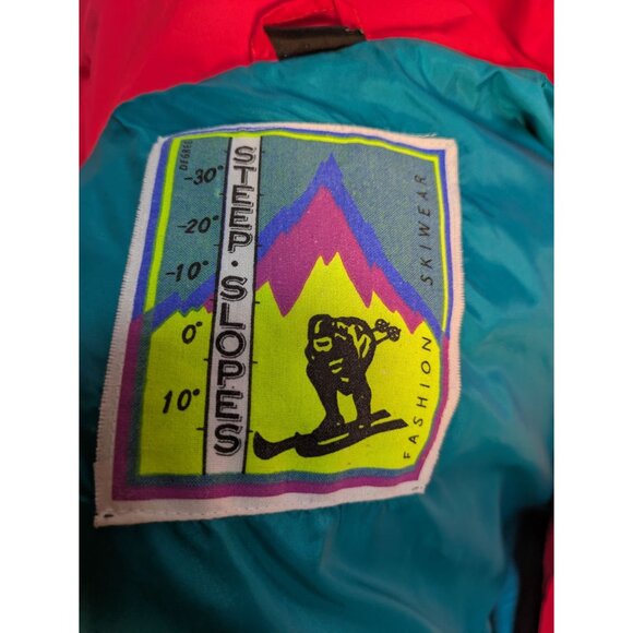 Vintage 1980s Red High-Neck Lightweight Winter Ski Jacket With Blue Zipper Pull - Picture 11 of 12
